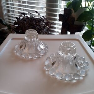 VintageAnchor Hocking 1950's Set Of 4 Bubble Boopie Glass Tapered Candle Holders